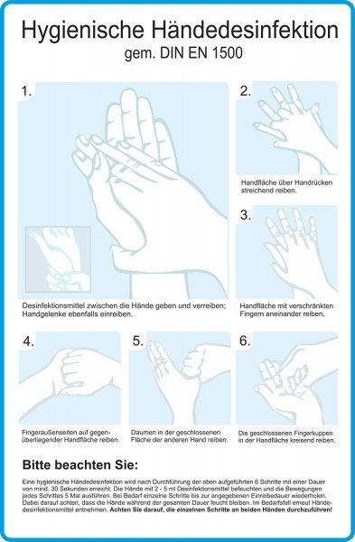 Hygienische Händedesinfektion - 30x20 cm - auch für Corona - Hände wäschen - Clean - Sauber