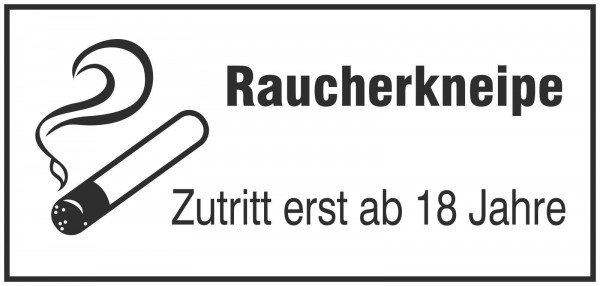 Hinweisschild für Gewerbe und Gastronomie "Raucherkneipe Zutritt erst ab 18 Jahre", 23x11 cm