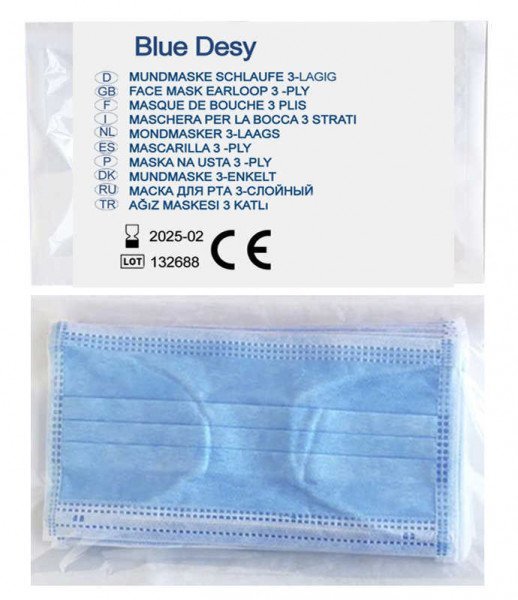 25x BLUE DESY Mundschutzmaske Mundmaske Schmelzgeblasener Vliesstoff HS-Code:6307