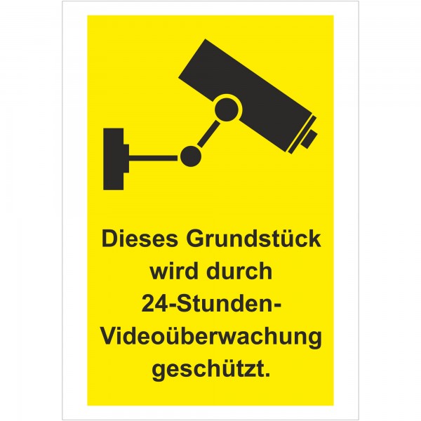 Aufkleber - Schild 24 Stunden Videoüberwachung Grundstück