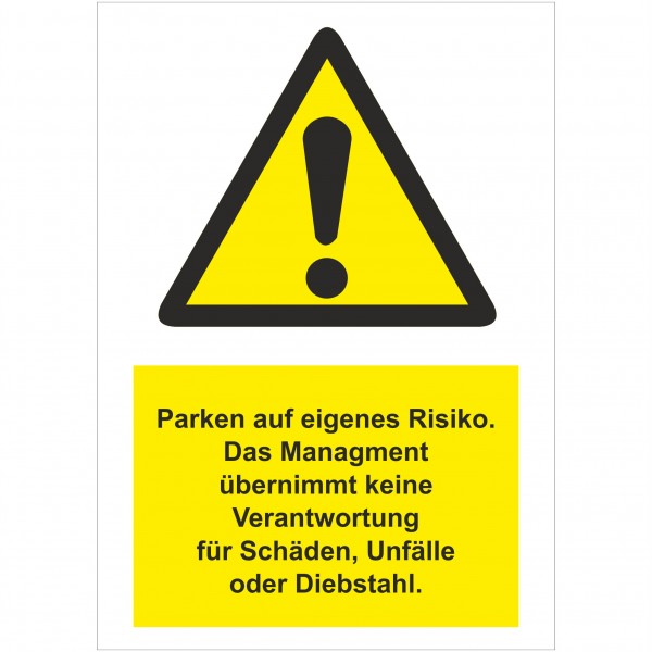 Aufkleber - Schild Parken eigenes Risiko Haftung